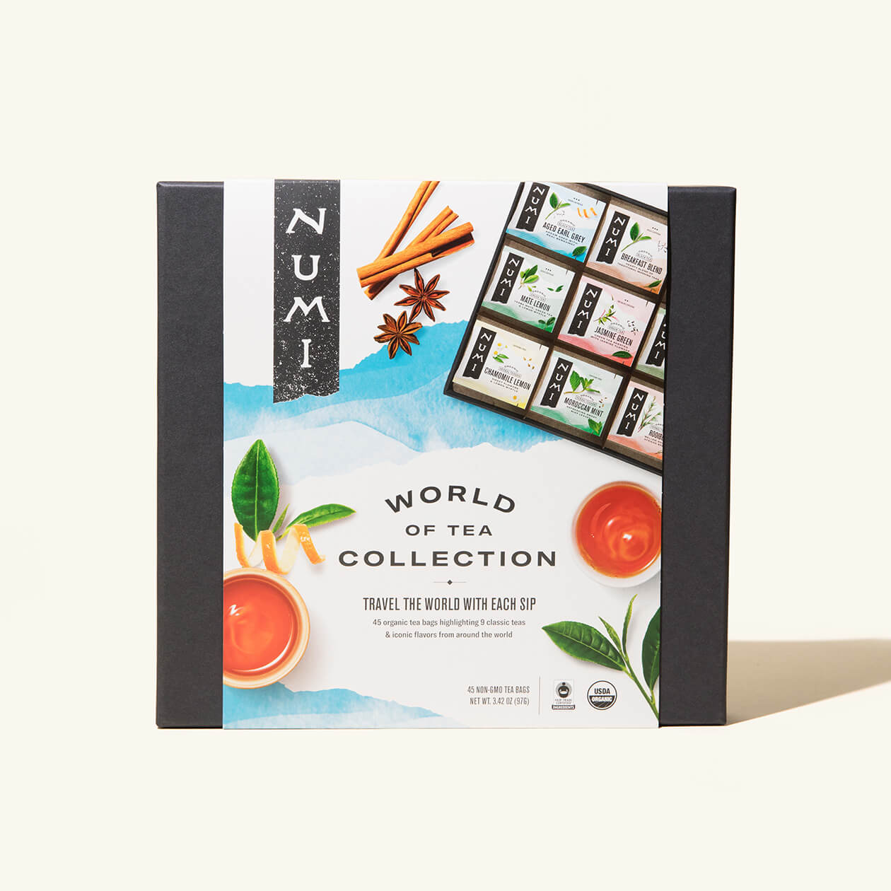 A Numi World of Tea gift on a cream background